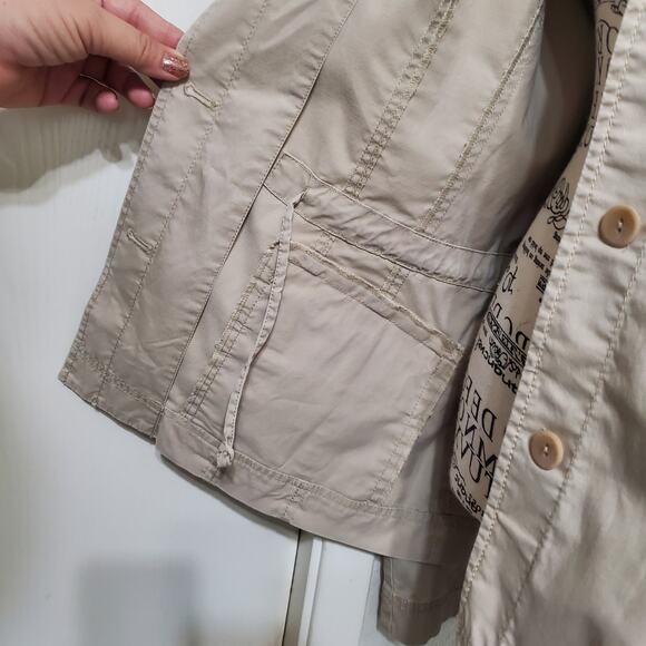 Eileen Fisher Lightweight Jacket Ruffle Collar Tan Field Jacket Stretch Medium - Picture 11 of 13